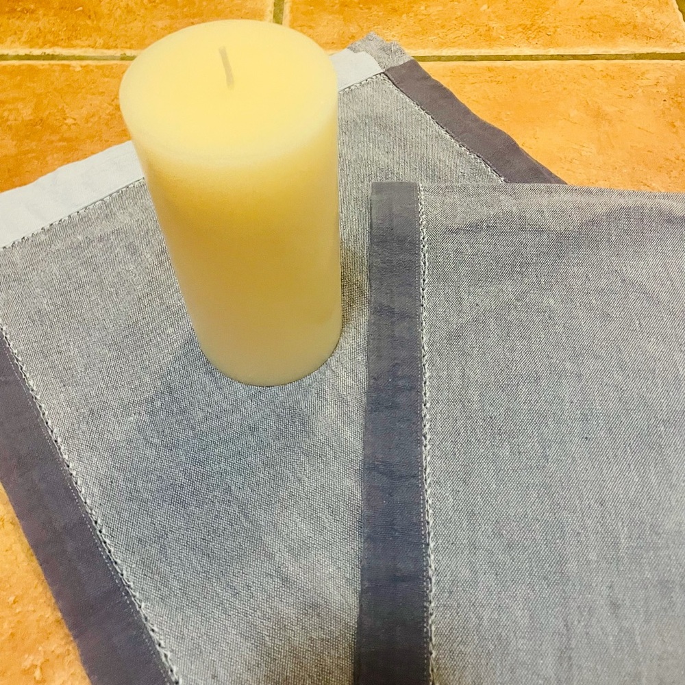 A jean table top runner!! A little extra, I added a brand new white solid candle
